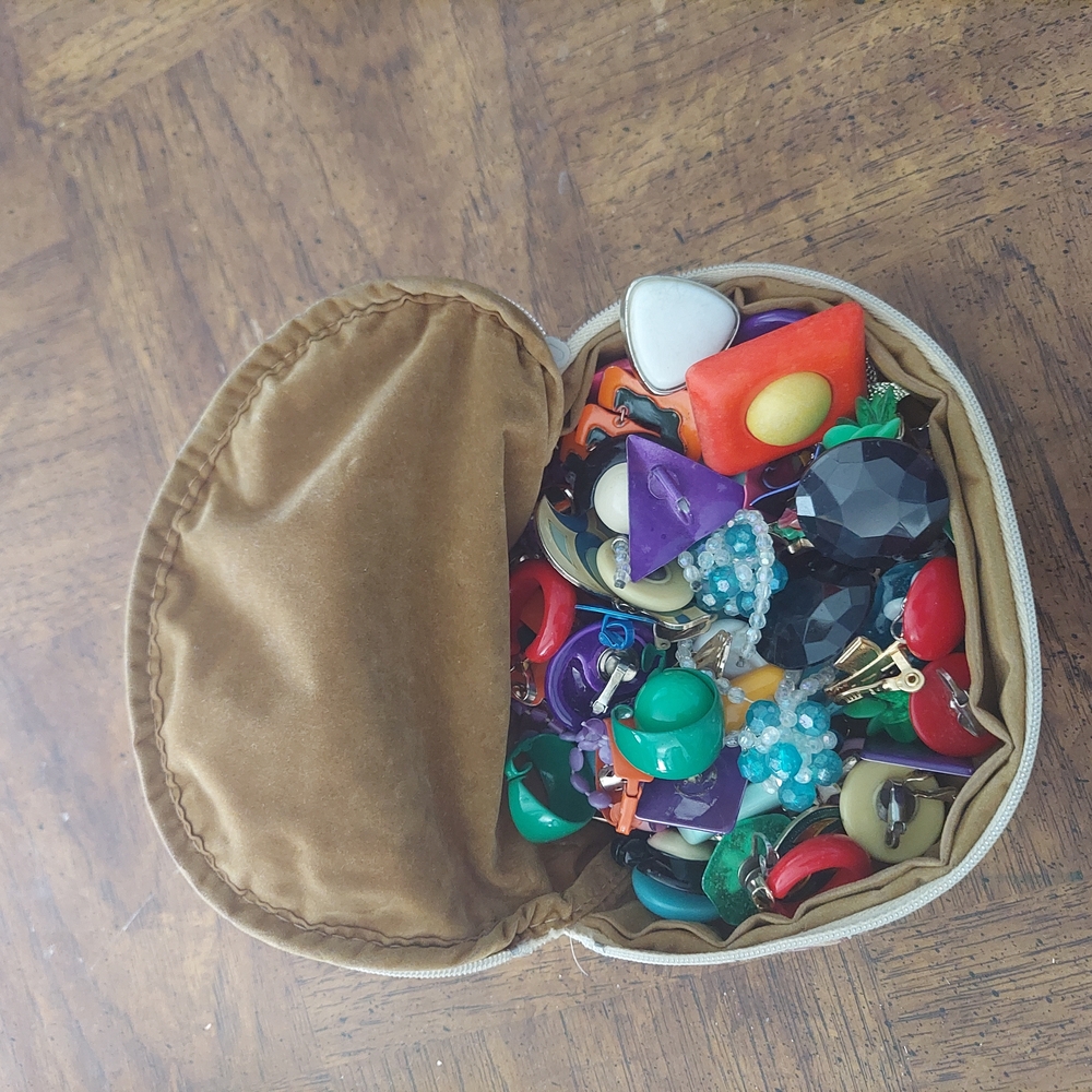 Colorful Vintage Earring Collection in Tan Pouch